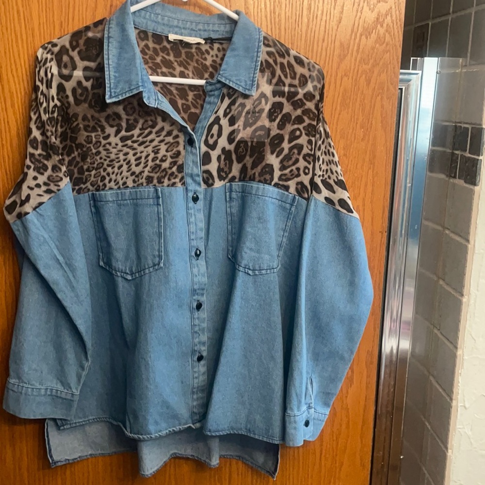 New, Denim and Leopard Blouse